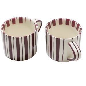 Noon & Moon Cherry Lacquer Striped 2 Coffee Tea Mug Cups NEW Hand Painted $76